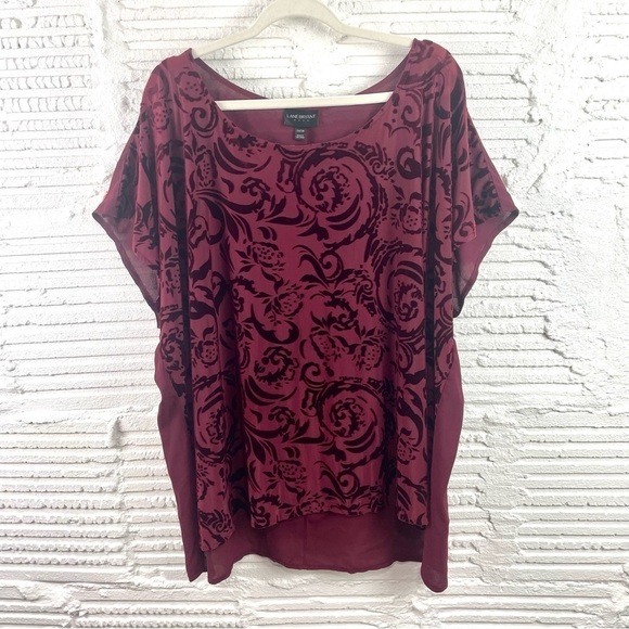 Lane Bryant Tunic Top Hi-Lo Burnout Relaxed Fit Semi-Sheer Wine Color 26/28 - Picture 1 of 15